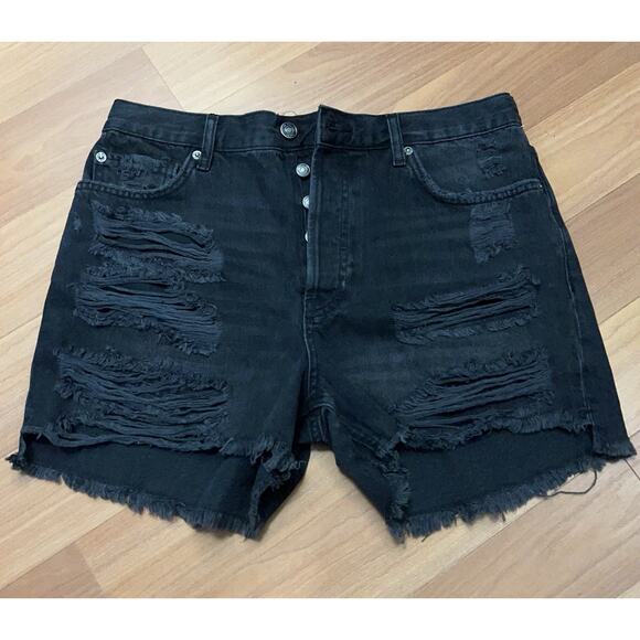 Free People We The Free Jeans Shorts Size 28 Raw Hem Button Fly Boho Black - Picture 2 of 12